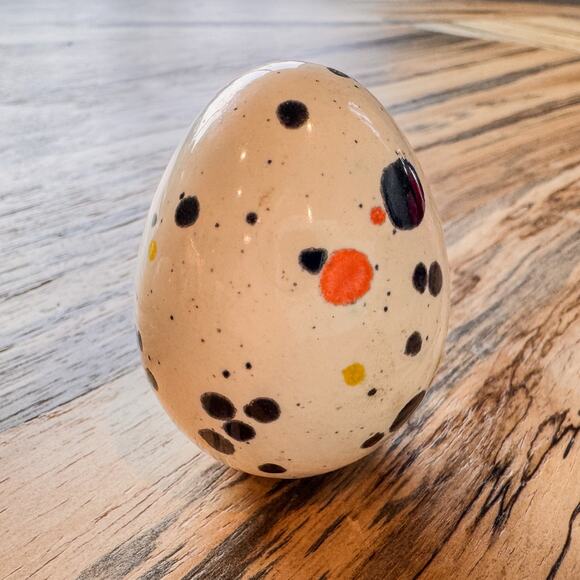Vintage Ceramic Splatter Paint Speckled Easter Egg Decor, 3” - Picture 3 of 9